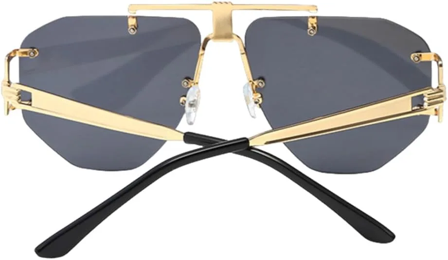 

Большие безрамочные солнцезащитные очки для женщин в стиле металл-панк, мужские солнцезащитные очки с защитой от УФ-излучения UV400 MTZJH, Gold-gradient Grey