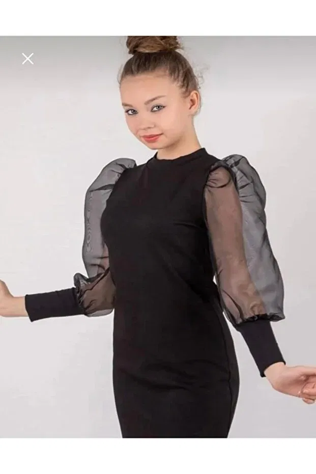 Детское платье для девочек с длинным рукавом Balloon sleeve dress Generic Brands, Black — фото 2