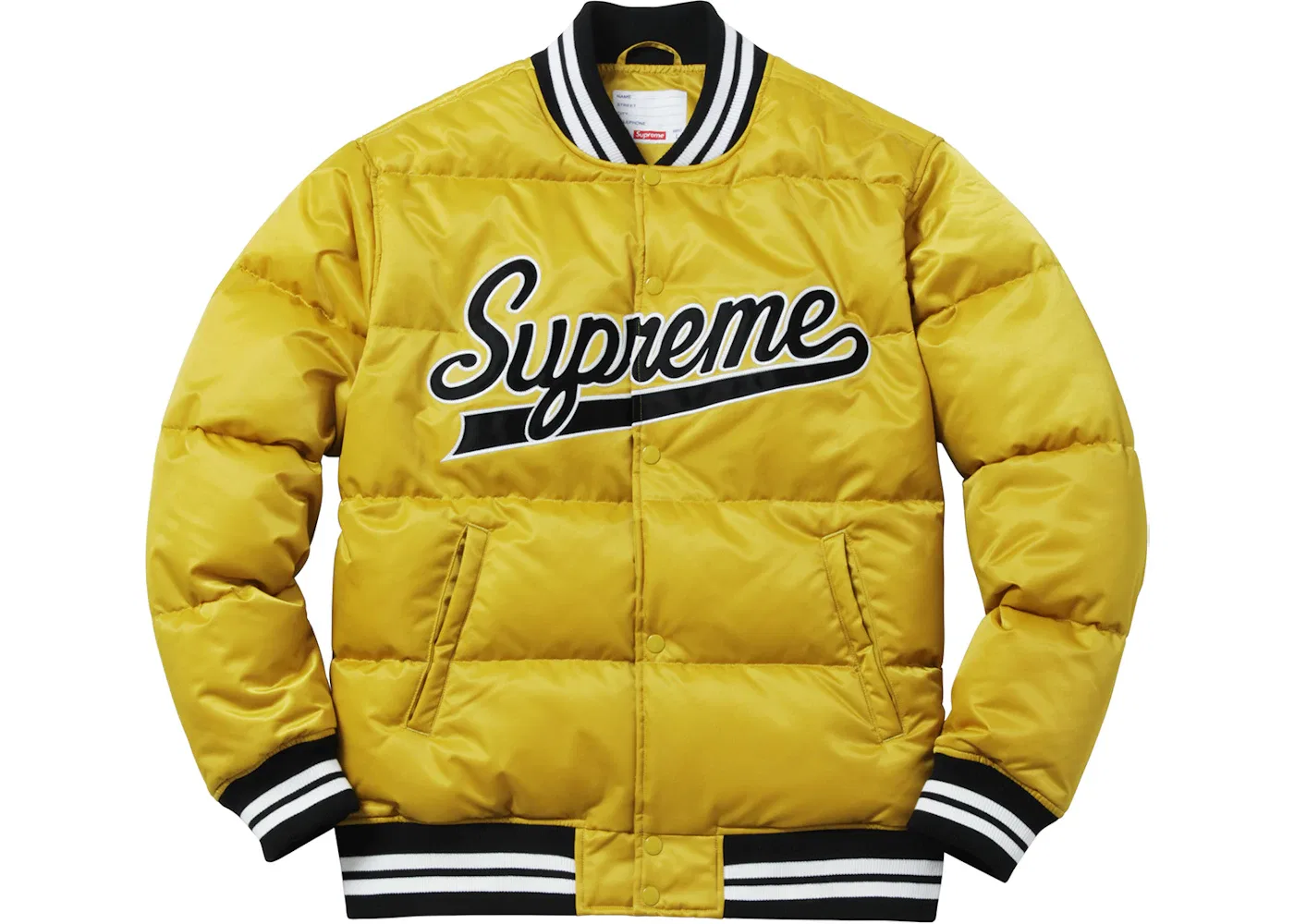 Мужская куртка-бомбер с принтом Supreme Script Varsity Puffy Jacket Gold