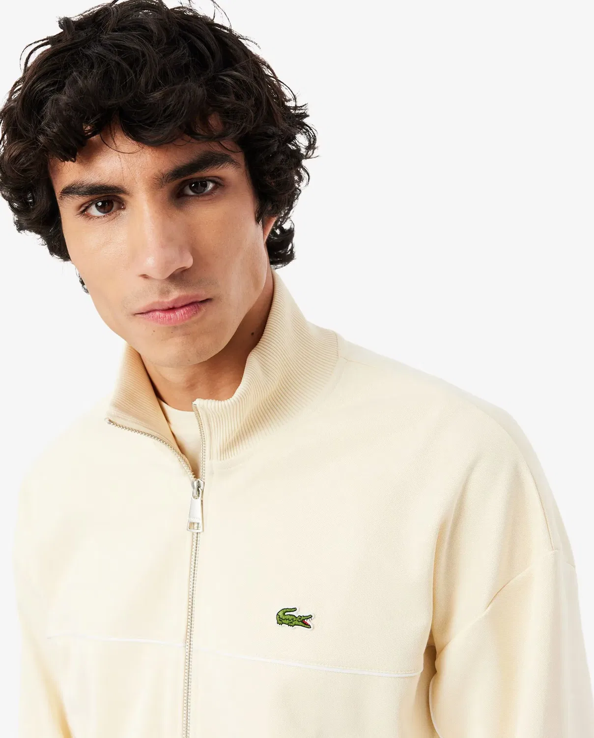 Мужская кофта на молнии с контрастной отделкой Lacoste, Beige — фото 3