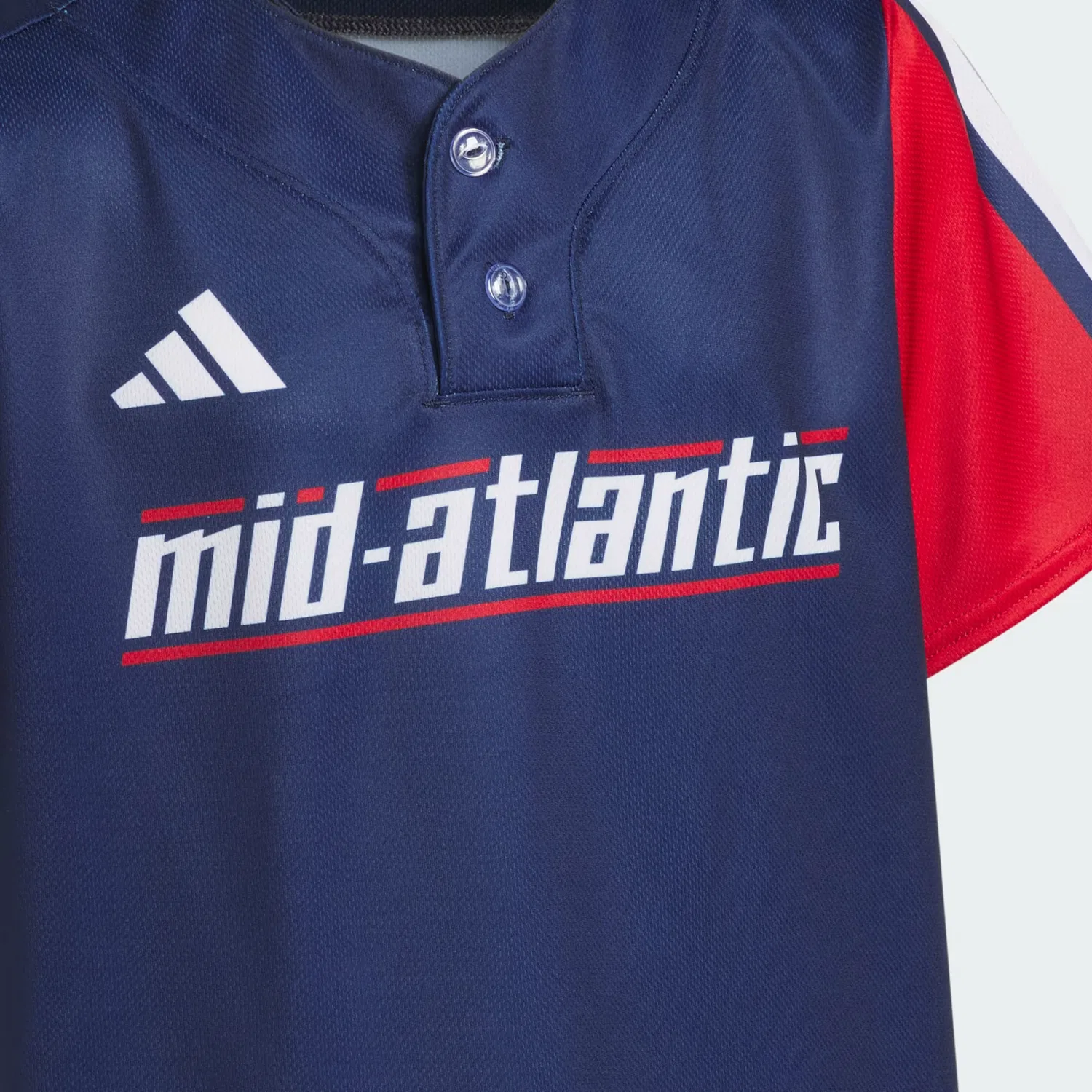 Детская бейсбольная футболка с планкой на двух пуговицах Mid Atlantic Little League World Series Adidas Performance, темно-синий с красным — фото 3