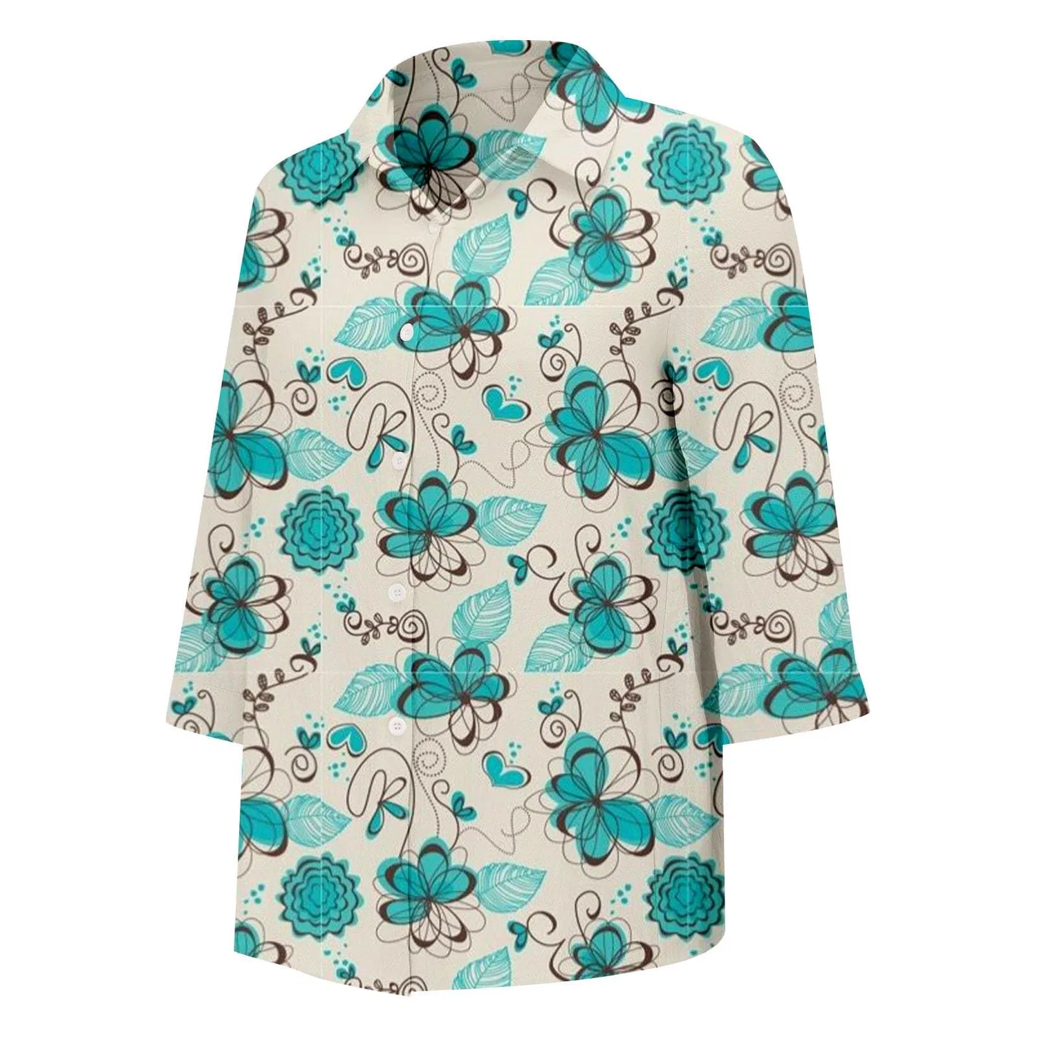 Женская блуза с V-образным вырезом, с принтом в горошек, Classic Polka Dot Collar, Floral-07 — фото 4