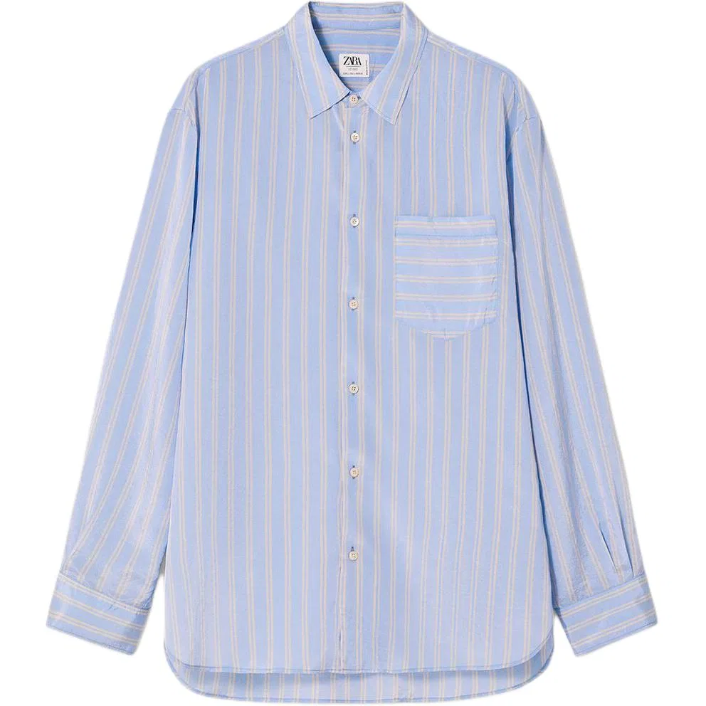 Мужская рубашка с отложным воротником Blue ZARA, Синий