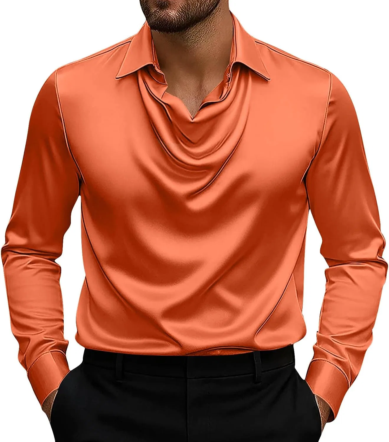 Мужская рубашка из сатина с длинным рукавом, Orange