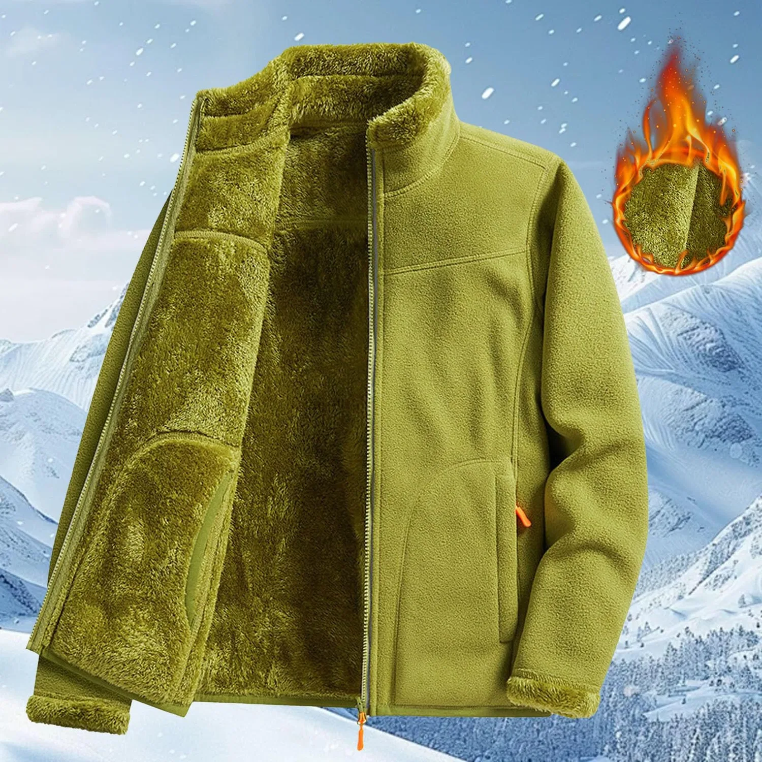 Женское утепленное пальто на флисе с принтом, модель Sherpa Lined Coats Women Fleece Teddy Winter Warm Full Zipper Solid Color Jackets Fluffy Fluffy Casual Comfortable Soft Furry Jackets With Pockets, Verde militare — фото 2