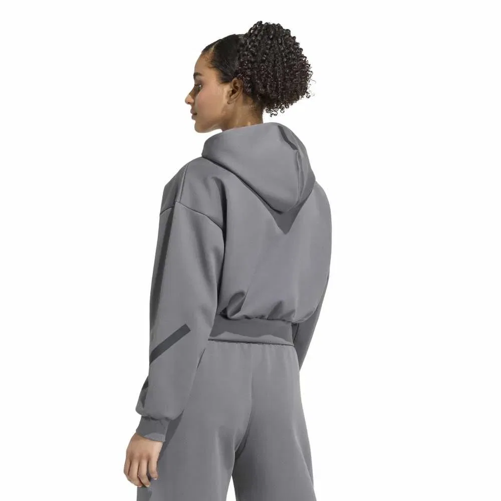 Толстовка на молнии Adidas ZNE Cropped, серый — фото 2