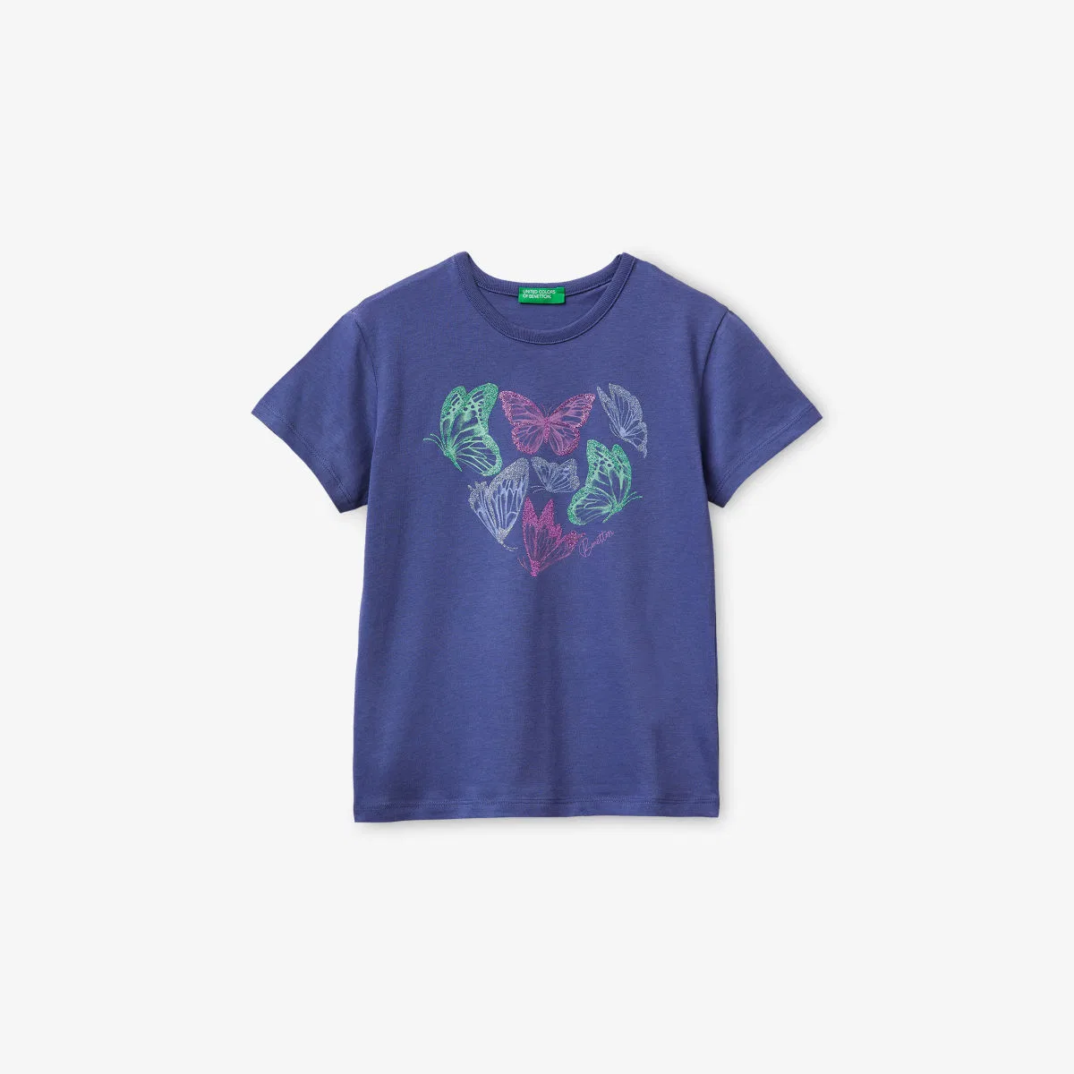 Футболка из хлопкового трикотажа с принтом клубники, 6-13 лет Benetton, синий