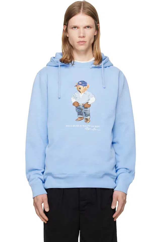 Толстовка с капюшоном из флиса с изображением медведя в синем цвете поло Polo Ralph Lauren