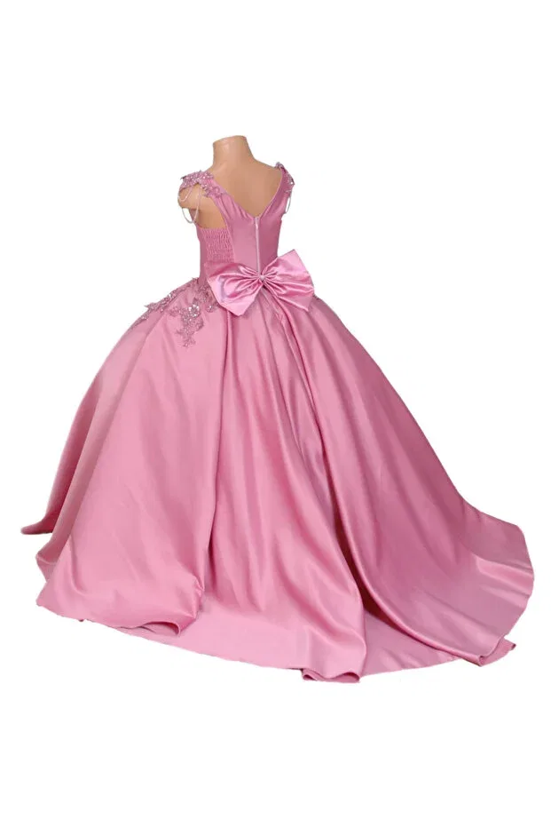 Детское платье для девочек без рукавов Satin Turtleneck Girl's Evening Dress Ege Kostüm, Pink — фото 2
