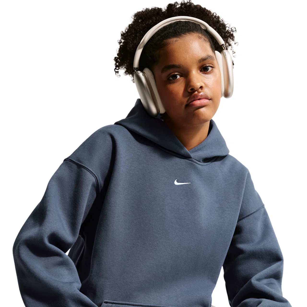 Детский свитшот для девочек оверсайз с принтом Nike NSW Studio Fleece OS PO Hoodie, Thunder Blue/White — фото 3
