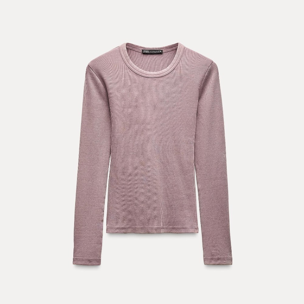 

Лонгслив Zara Long Sleeve Ribbed Washed-effect, розовый