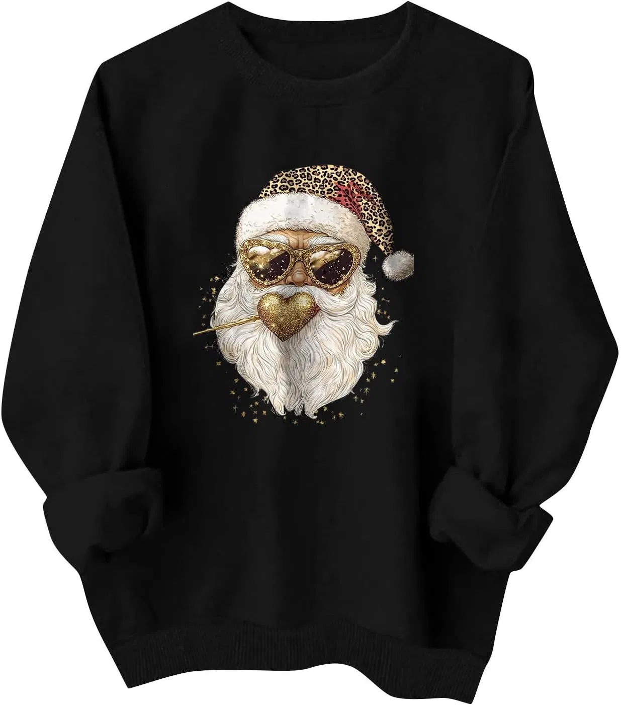 Женский свитшот с принтом Funny Santa, чёрный — фото 4