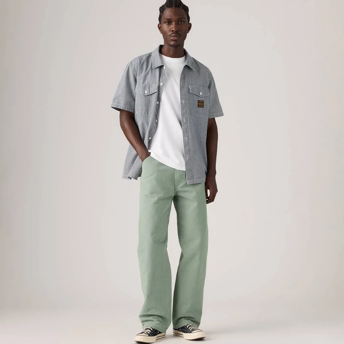 свободные прямые брезентовые мужские рабочие джинсы 568 Levi's, Duo Fade Canvas Green And Wood Ash - Green