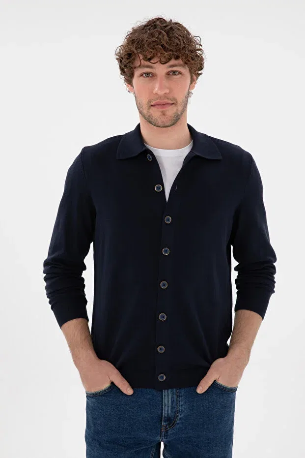 Мужской кардиган хлопковый Basics U.S. Polo Assn., Navy Blue — фото 3