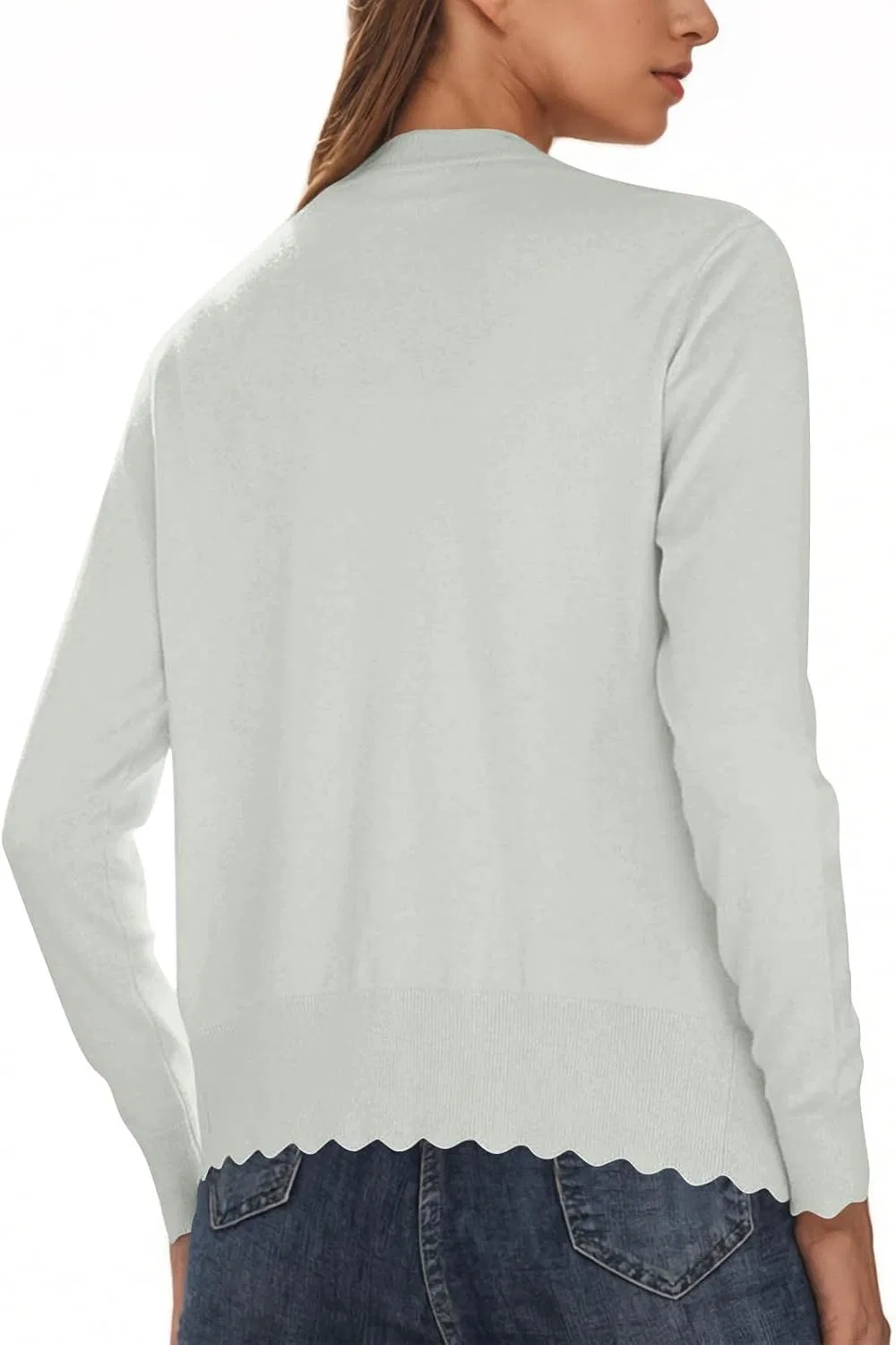 Женский вязаный кардиган с волнистым краем, Light Gray — фото 3