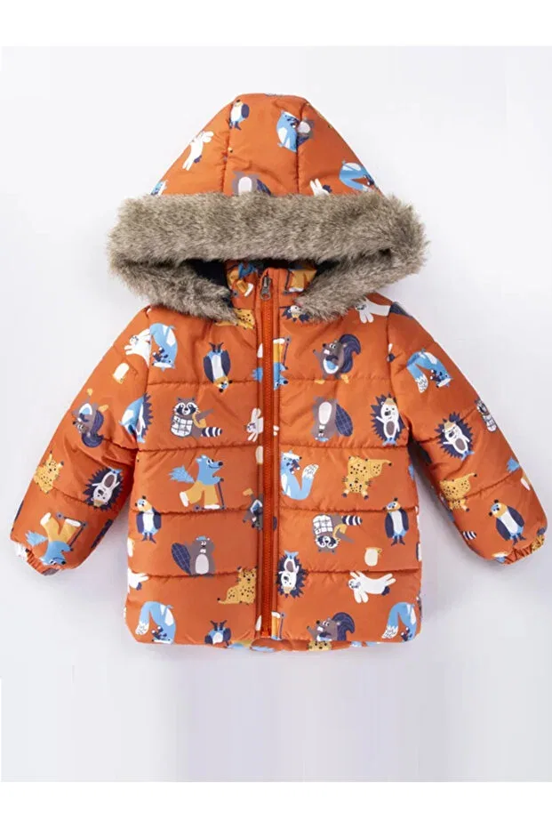 Детское зимнее пальто для девочек с принтом Raccoon and mole patterned, Generic Brands, Orange