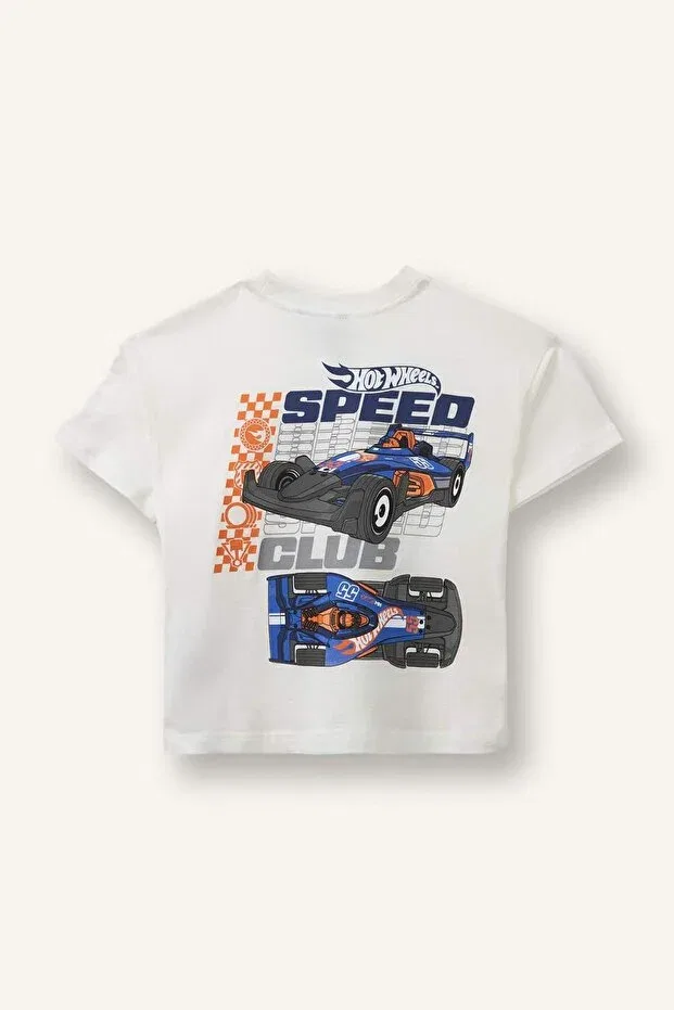 Детская футболка для мальчиков хлопковая Hot Wheels Regular Fit Short Sleeve T-Shirt Baby Boy H4766A526SM Defacto, Ecru-Er105 — фото 3