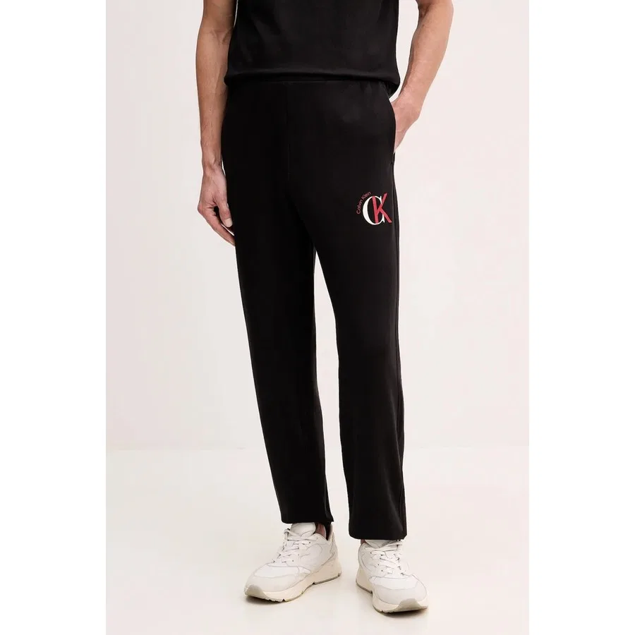 Штаны спортивные с эластичным поясом и манжетами, хлопковые, Calvin Klein, Темно-синий