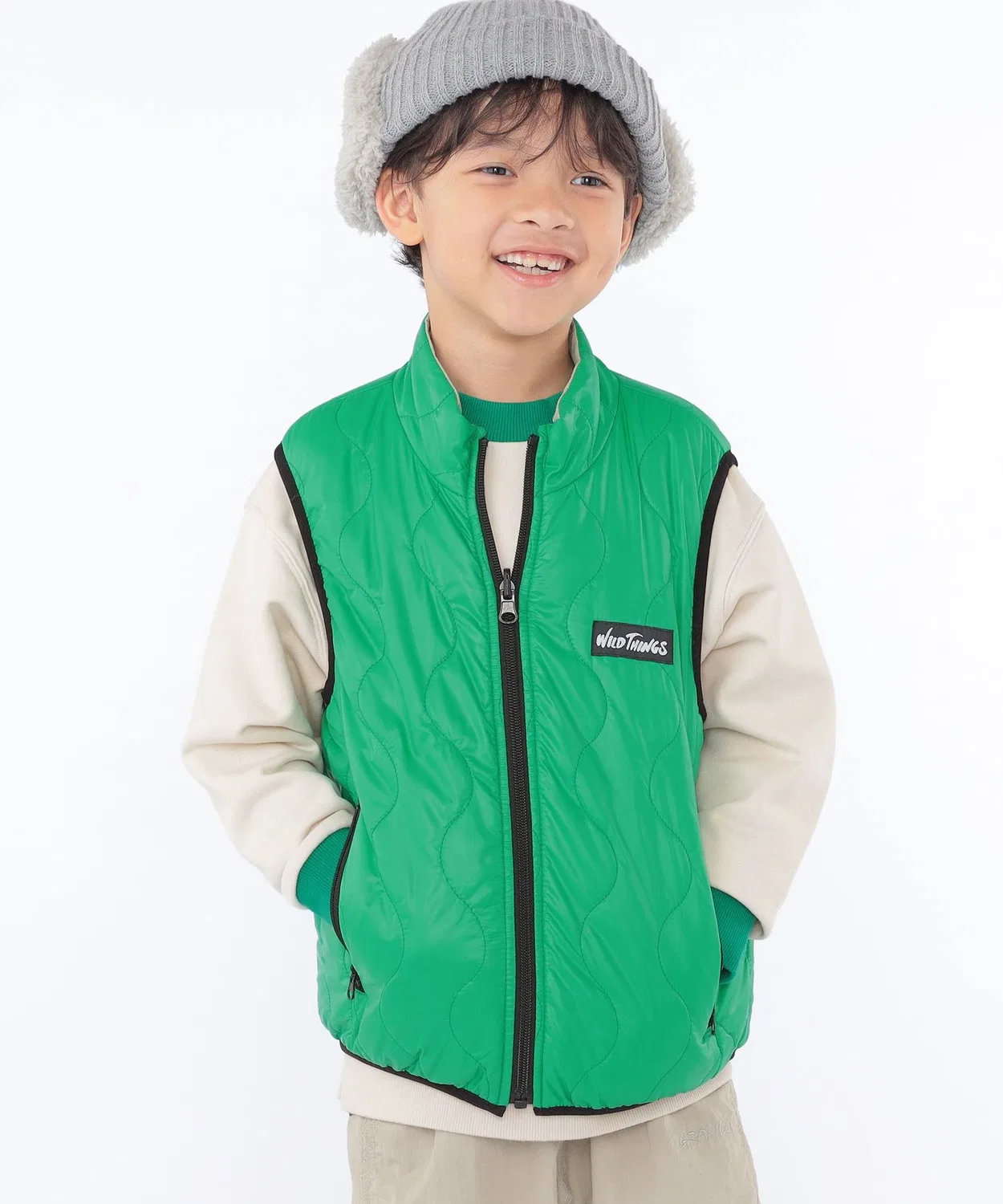 Детский стеганый жилет WILD THINGS, двусторонний, Green — фото 3
