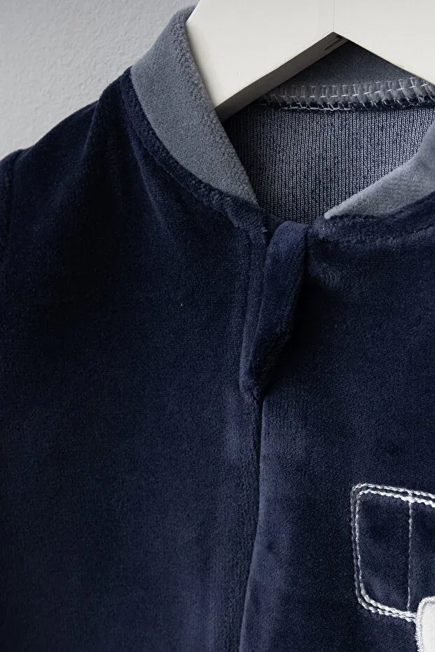 Детский комбинезон из вельвета с принтом Cute Penguin Bebitof, Navy Blue — фото 3