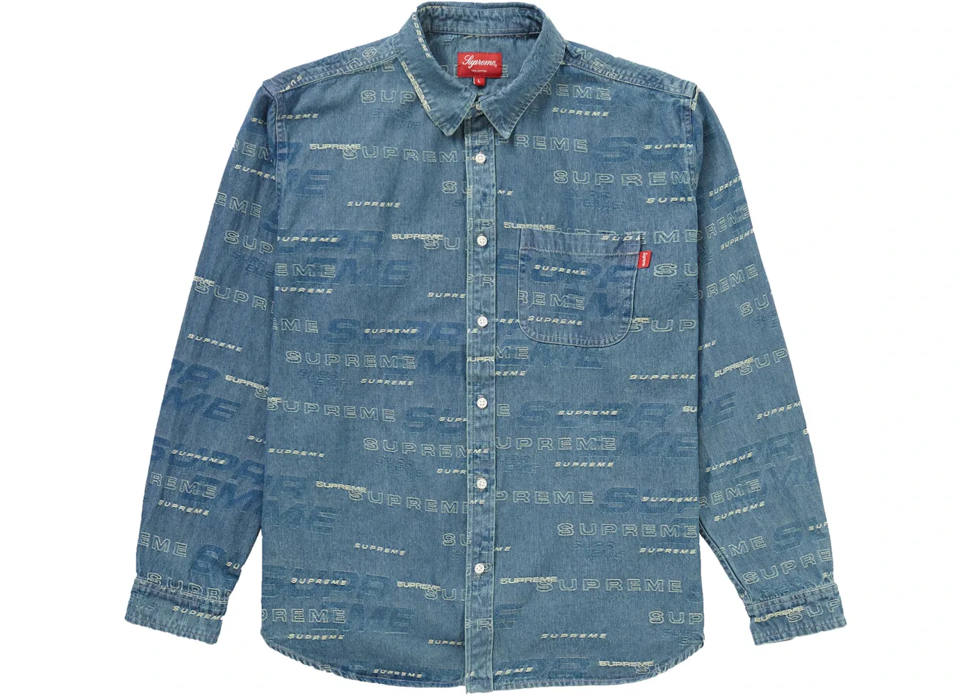 Мужская джинсовая рубашка с принтом Dimensions Logo Supreme, Blue