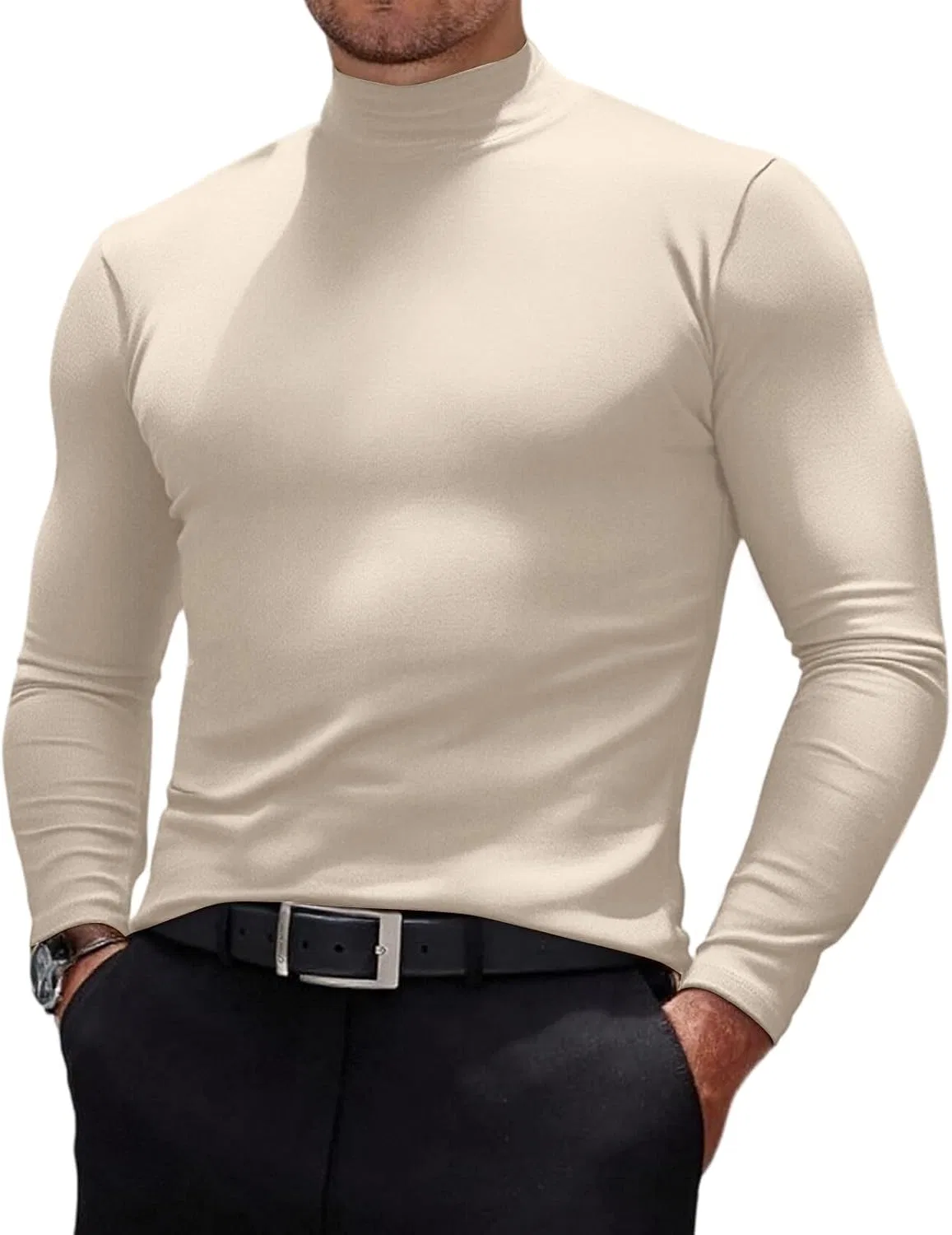Мужская водолазка длинный рукав термобелье, Beige
