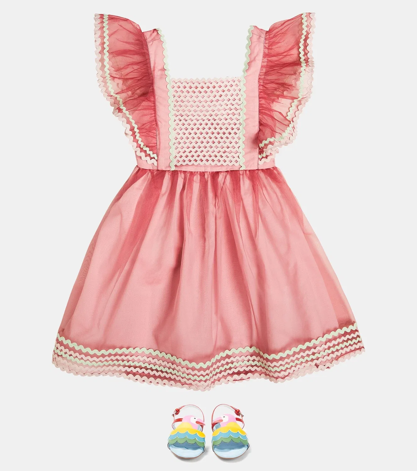 Платье с вышивкой и оборками Stella Mccartney Kids, розовый — фото 2