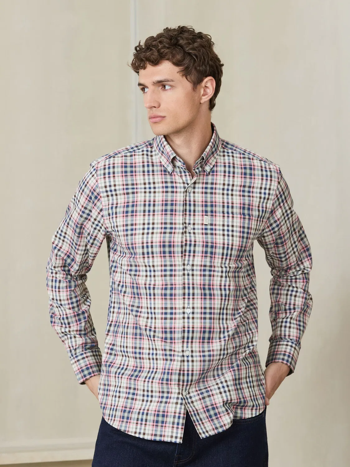 Рубашка оксфорд Regular Fit, Neutral/Pink Gingham Next — фото 2