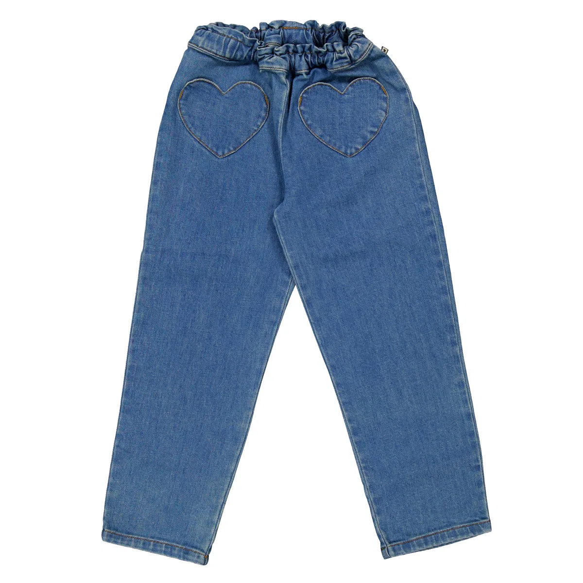 Джинсы прямого кроя с вышивкой в виде сердца Kids Heart Embroidered Denim Jeans Bonton, Blue