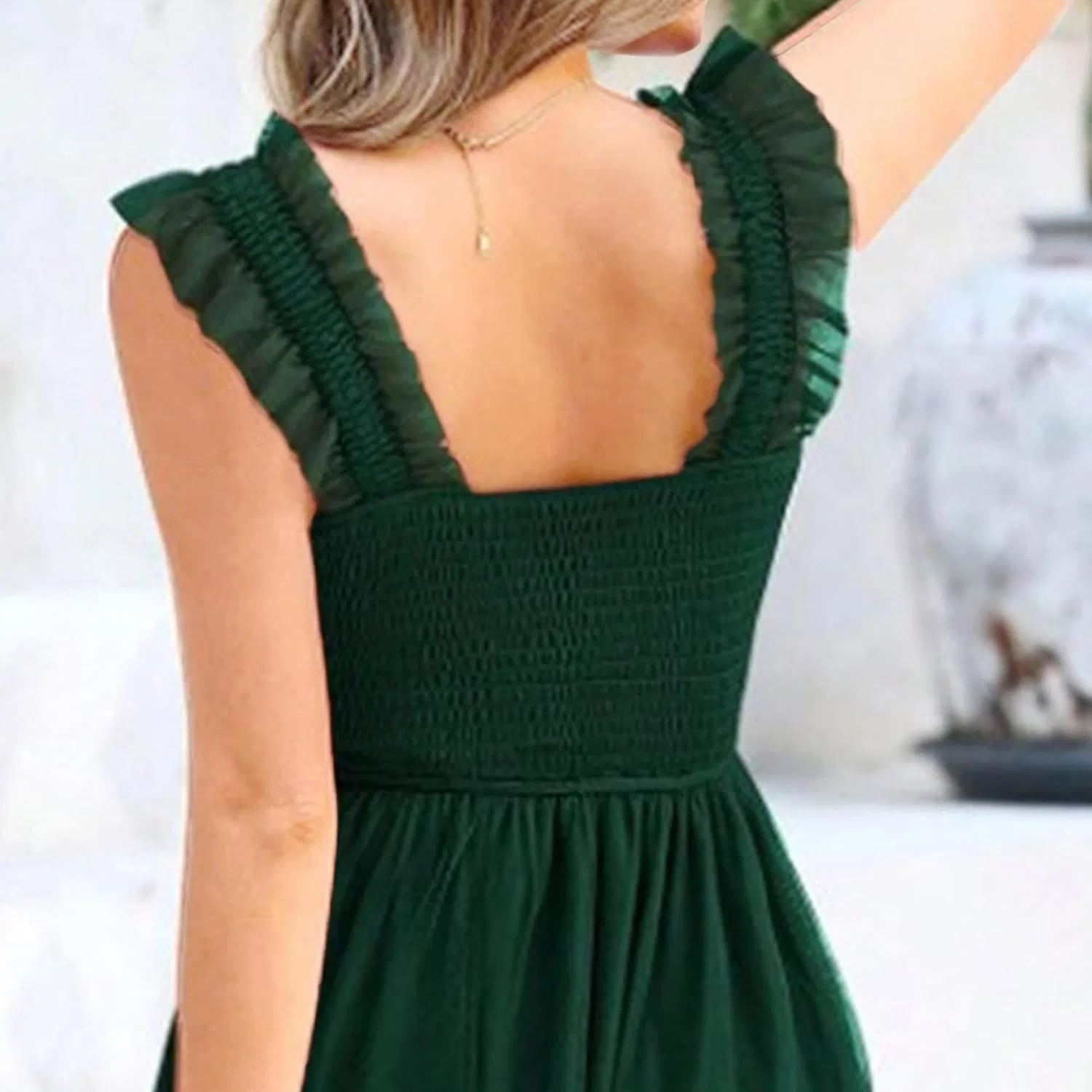 Женское летнее платье миди с воланами Smocked Tulle Sundress, Dark Green — фото 3