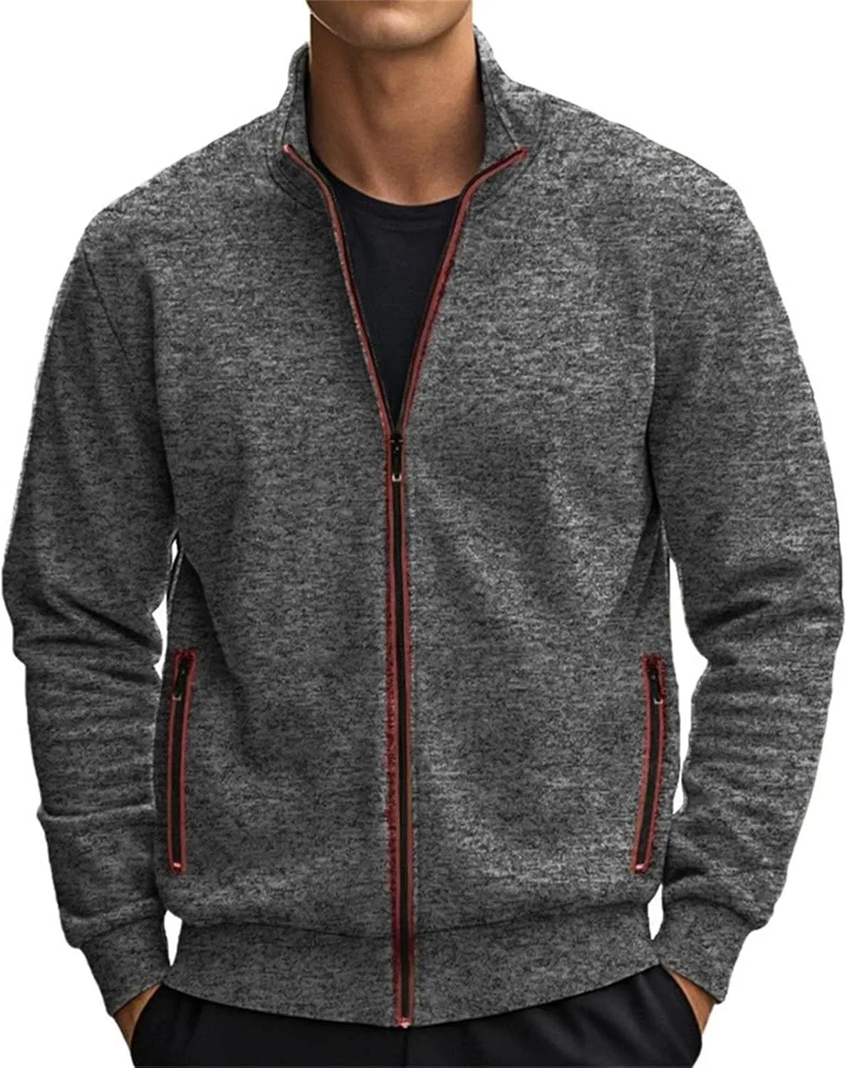 Мужская куртка с воротником-стойкой, на молнии, модель Contrast Color Zipper, тёмно-синий — фото 3