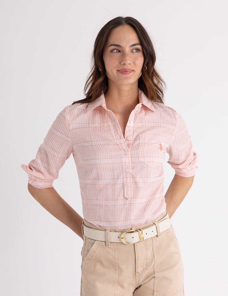 

Рубашка U.S. Polo Assn Long Sleeve Half Placket Gingham, розовый