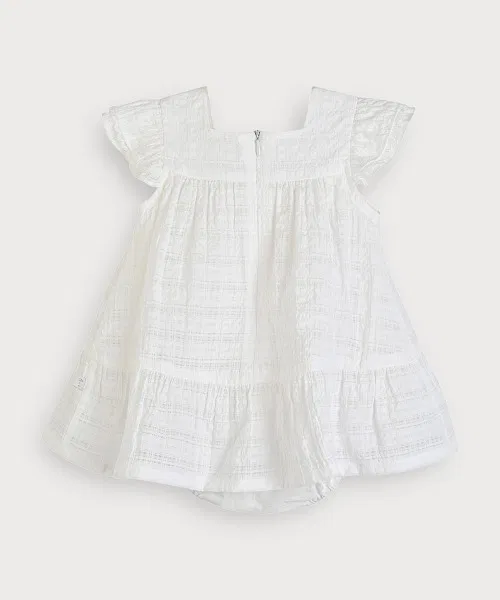 Детский комплект платья-боди с фриллами и шляпки, с вышивкой, модель Berry Frill, moimoln, White — фото 3
