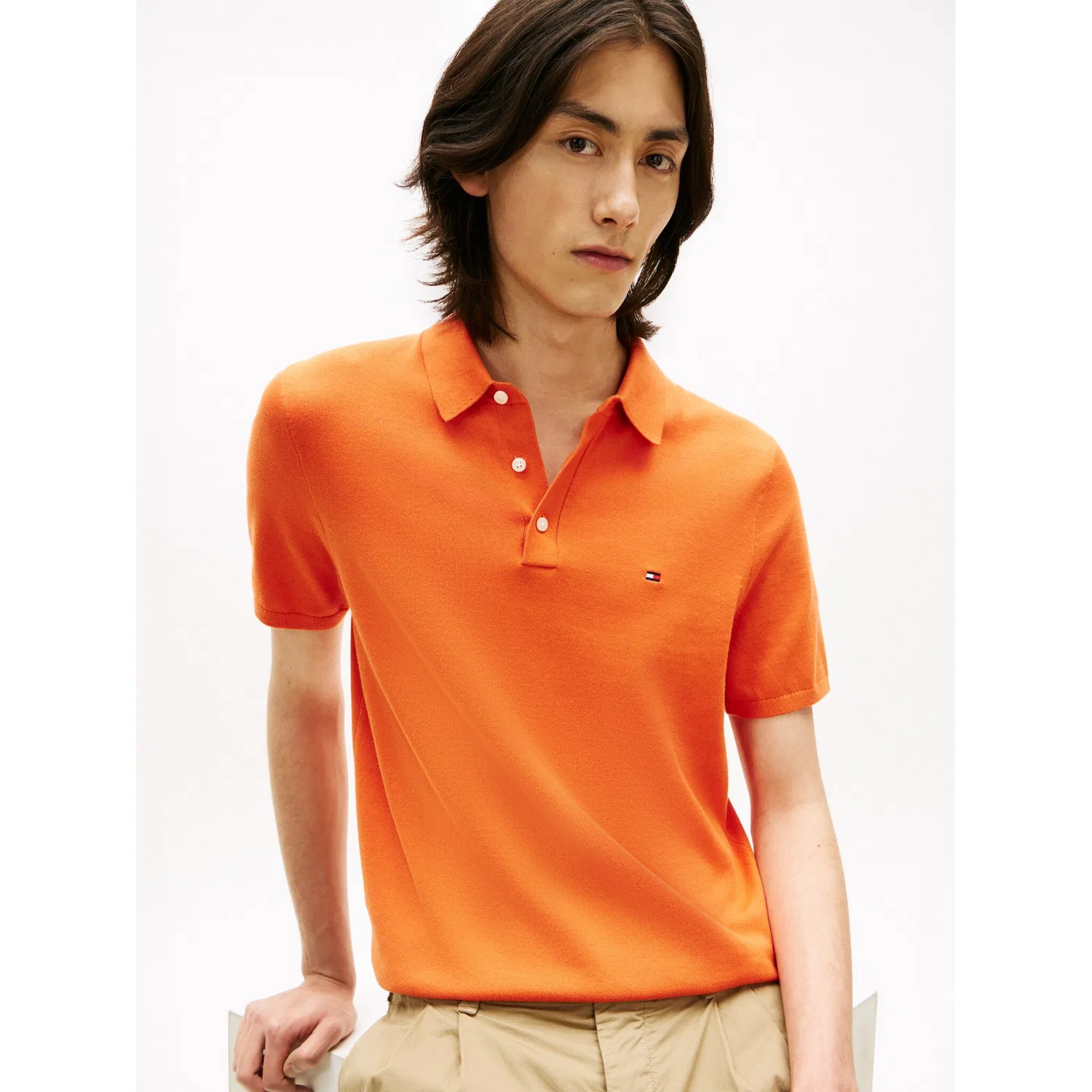 Мужское поло из хлопкового трикотажа Essential Cotton Knitted Tommy Hilfiger, Orange — фото 2