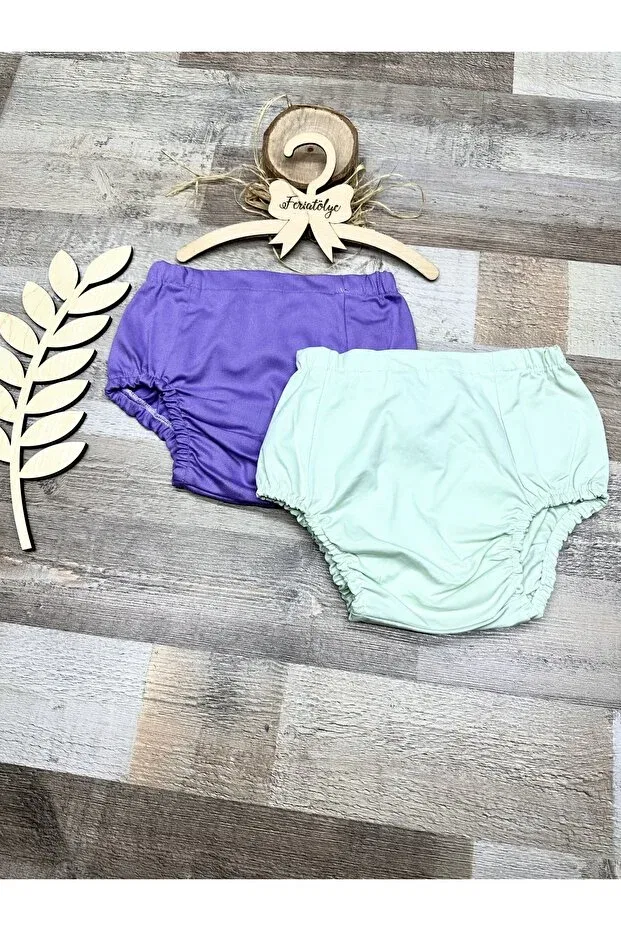 Детский комплект трусиков-ползунков с принтом 2-Piece Lilac and Aqua Green Bloomer Set Feriatolye, Lilac & Aqua Green