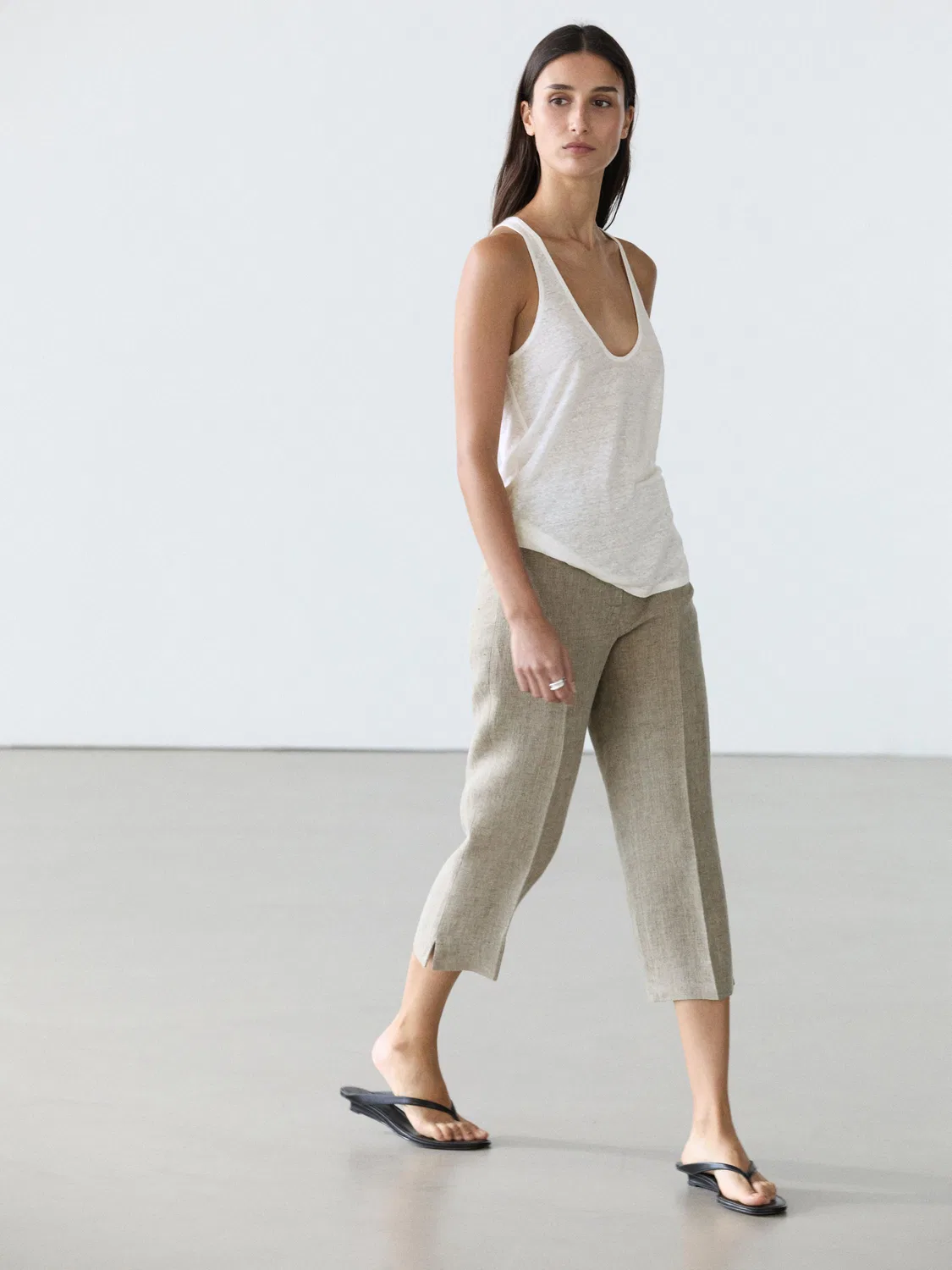 Топ на бретельках из 100% льна Massimo Dutti, Off-White — фото 3