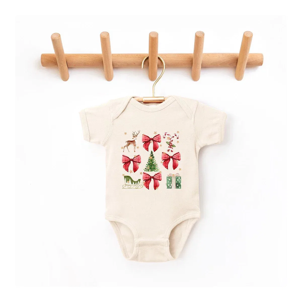 Детское боди для девочек с коротким рукавом Coquette Christmas Collage The Juniper Shop, Natural