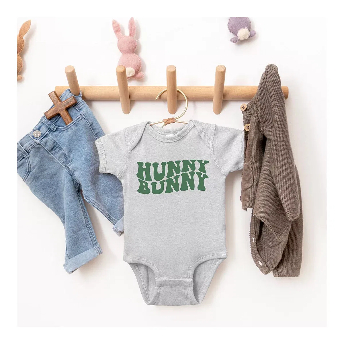 Детское боди с коротким рукавом Hunny Bunny Wavy The Juniper Shop, Heather Grey — фото 2
