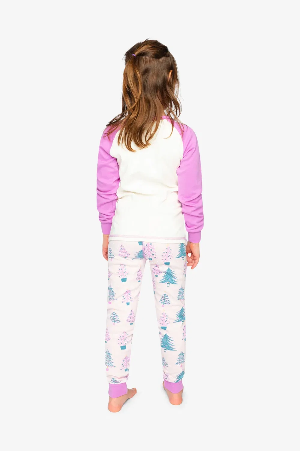 Детский комплект пижамы из органического хлопка с длинным рукавом Pink Tree Print Deux par Deux, Pink Printed With Trees — фото 4