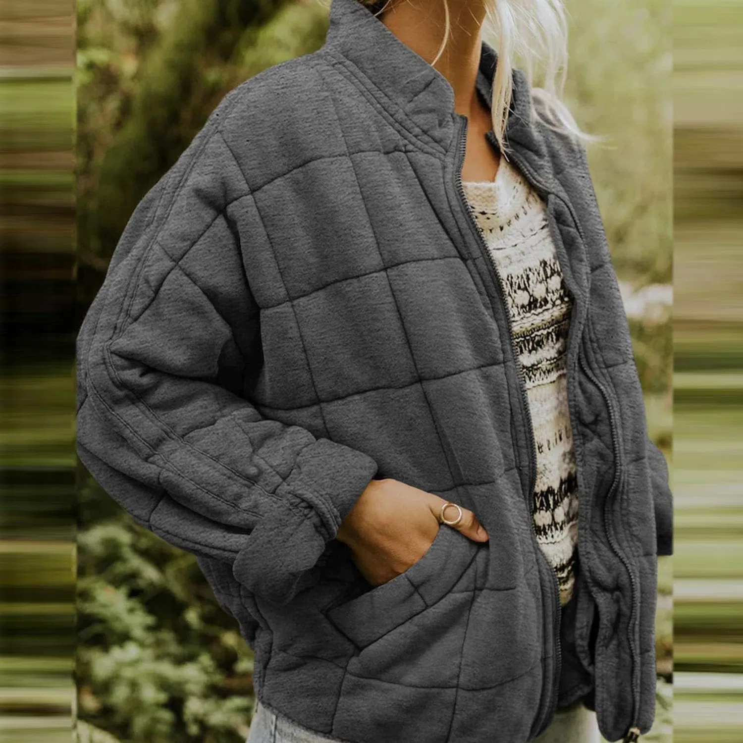Женская куртка с длинным рукавом, стеганая, dark grey — фото 2