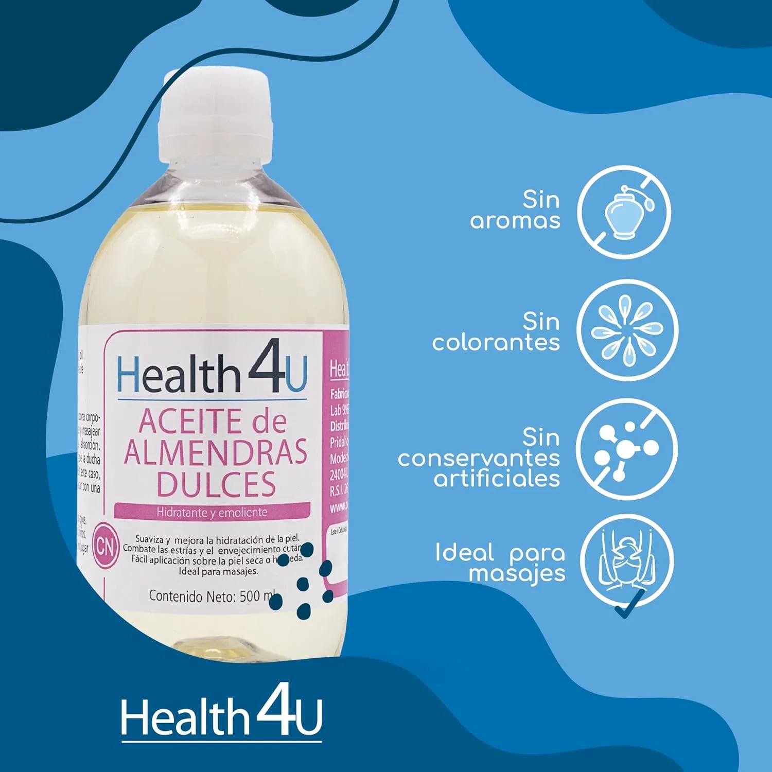 Масло для тела миндальное сладкое Health4U, 500 мл — фото 3