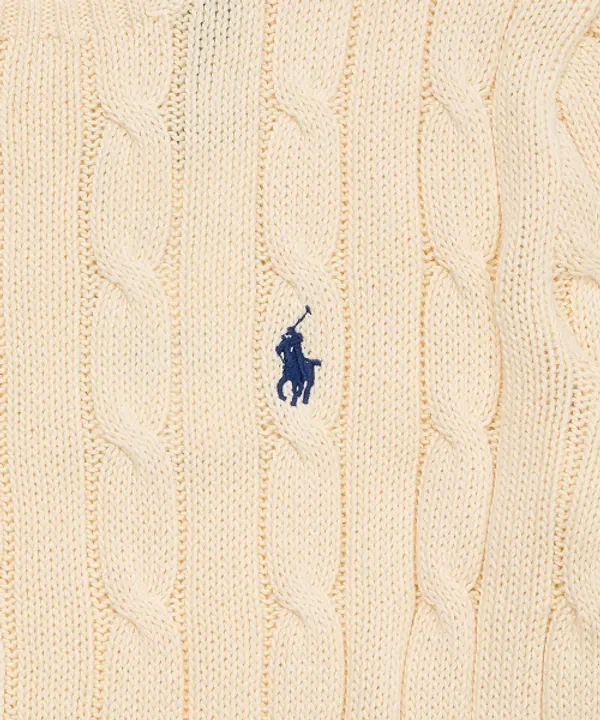 Свитер с V-образным вырезом, кейбл-вязаный, хлопковый, Polo Ralph Lauren, натуральный — фото 4