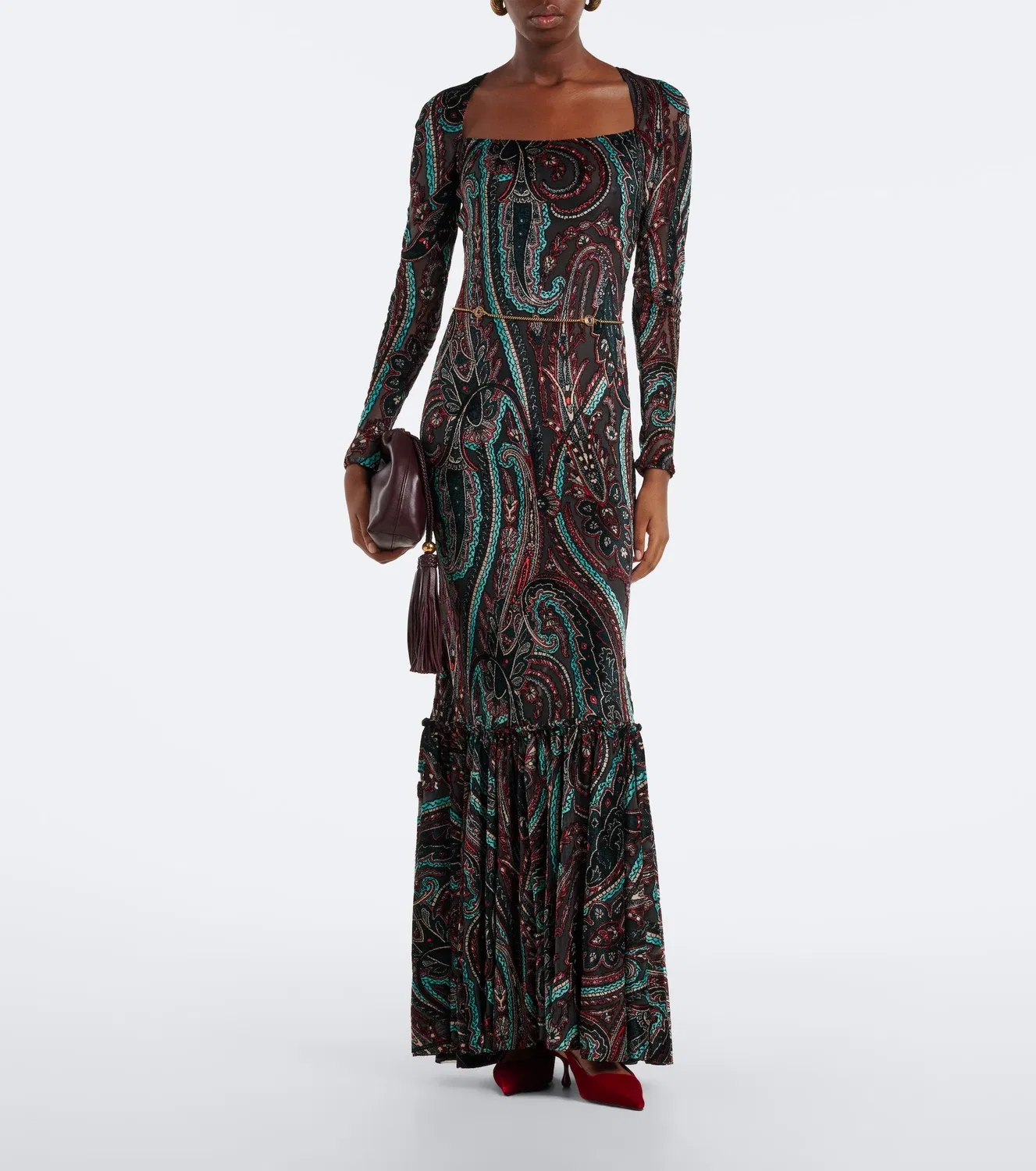 Коктейльное платье с вышивкой пейсли Etro, мультиколор — фото 2