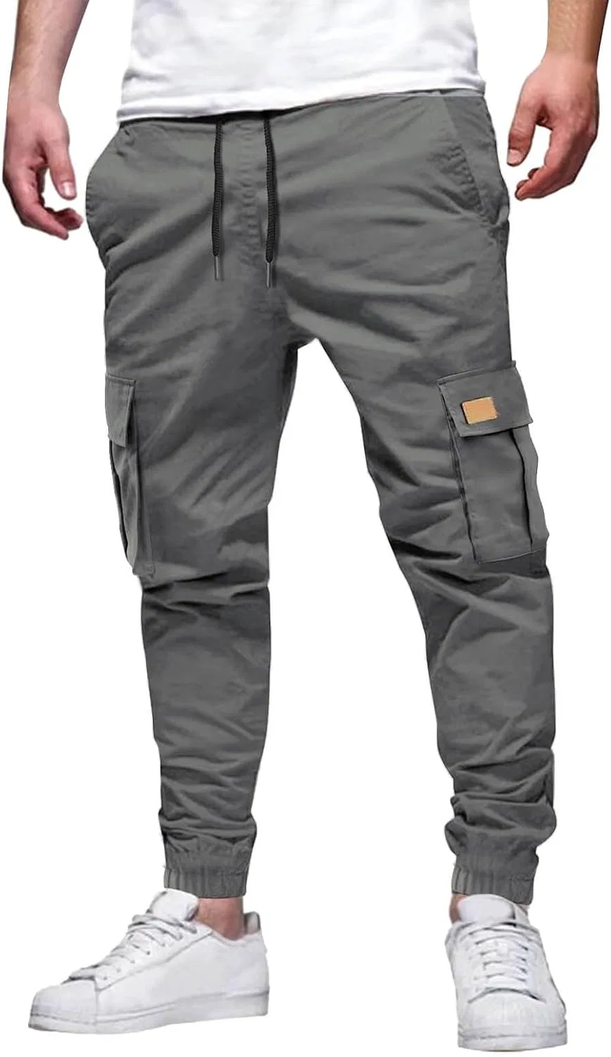 Мужские брюки карго на шнуровке с множественными карманами, Utility, Relaxed Fit, Lightweight Comfort Jogger Track Pants, серый