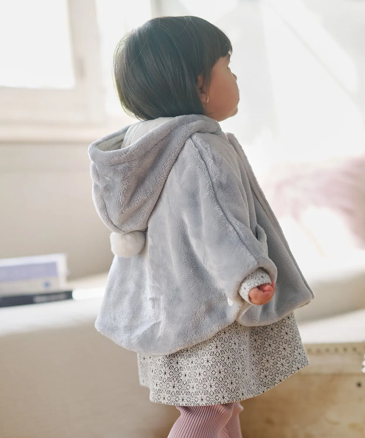 Детский теплый двусторонний плащ-накидка Kumikyoku KIDS, Light Grey