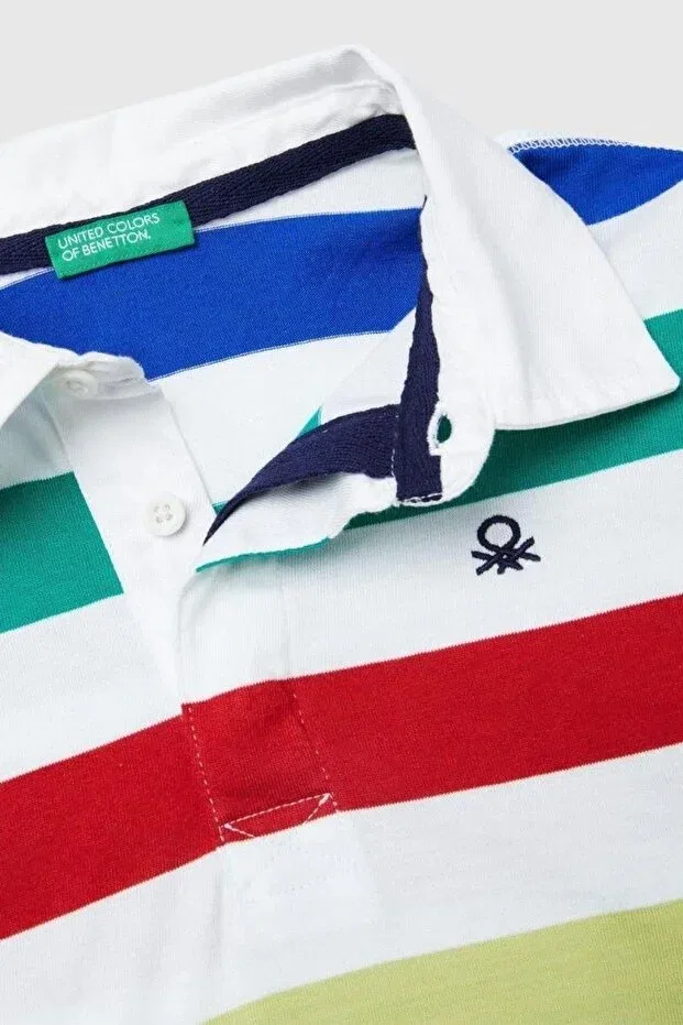 Детская футболка для мальчиков с принтом в полоску Benetton, White — фото 3