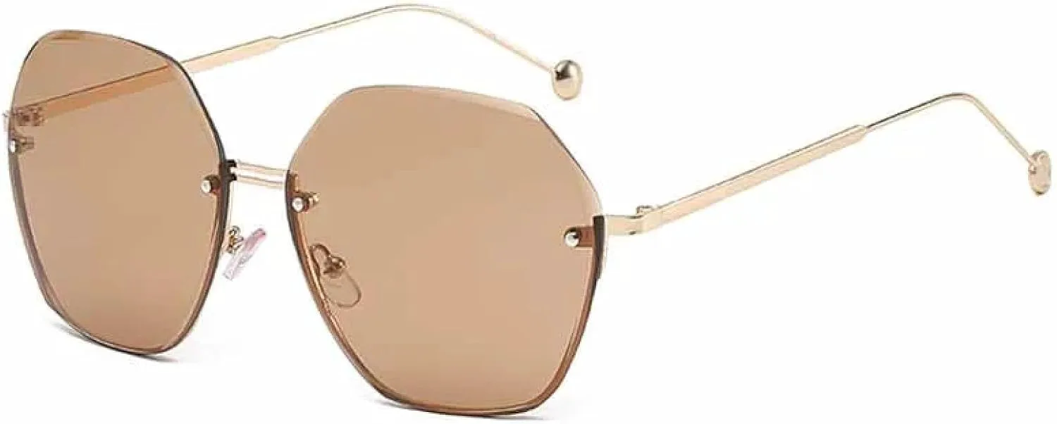 

Модные безрамочные многоугольные солнцезащитные очки в стиле ретро, ​​классика, роскошь, для вождения и путешествий, защита от УФ-излучения UV400 TKKTLLT, Gold Tea