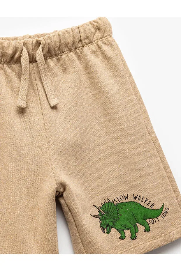 Детские шорты для мальчиков с принтом Dinosaur printed bermuda shorts with elastic waist Koton, Ecru — фото 3