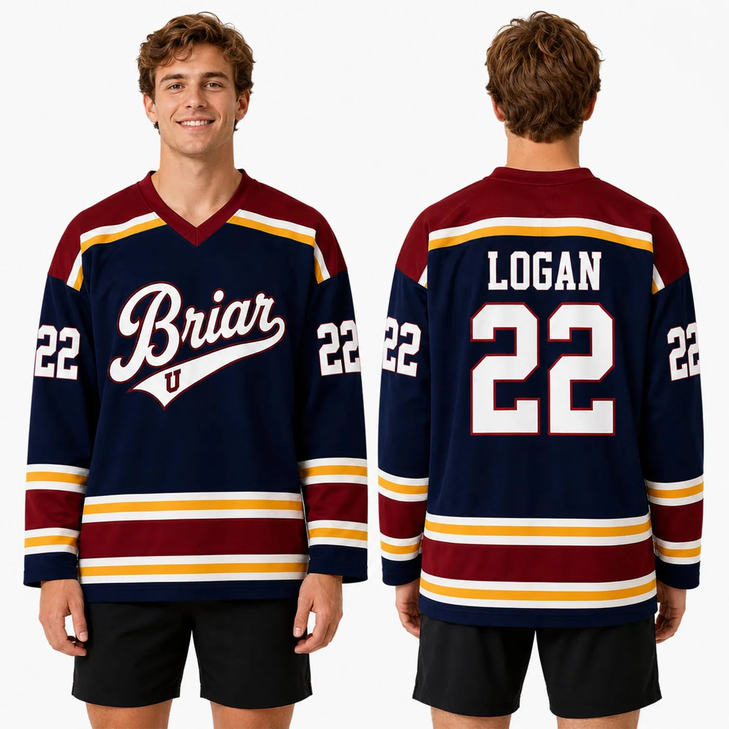 Мужская футболка с длинным рукавом с принтом Campus Briar U Hockey Jersey Graham 44 & Logan 22 & Tucker 46 & Laurentis 66, C17 — фото 2