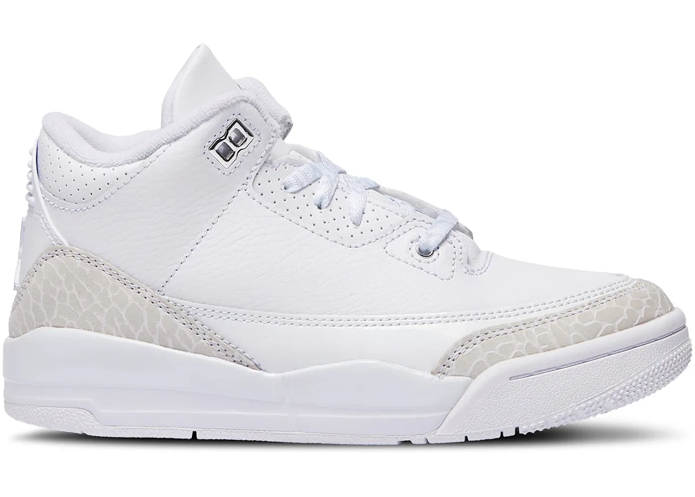 Детские кроссовки с белой кожей Jordan 3 Retro, White/White/Metallic Silver
